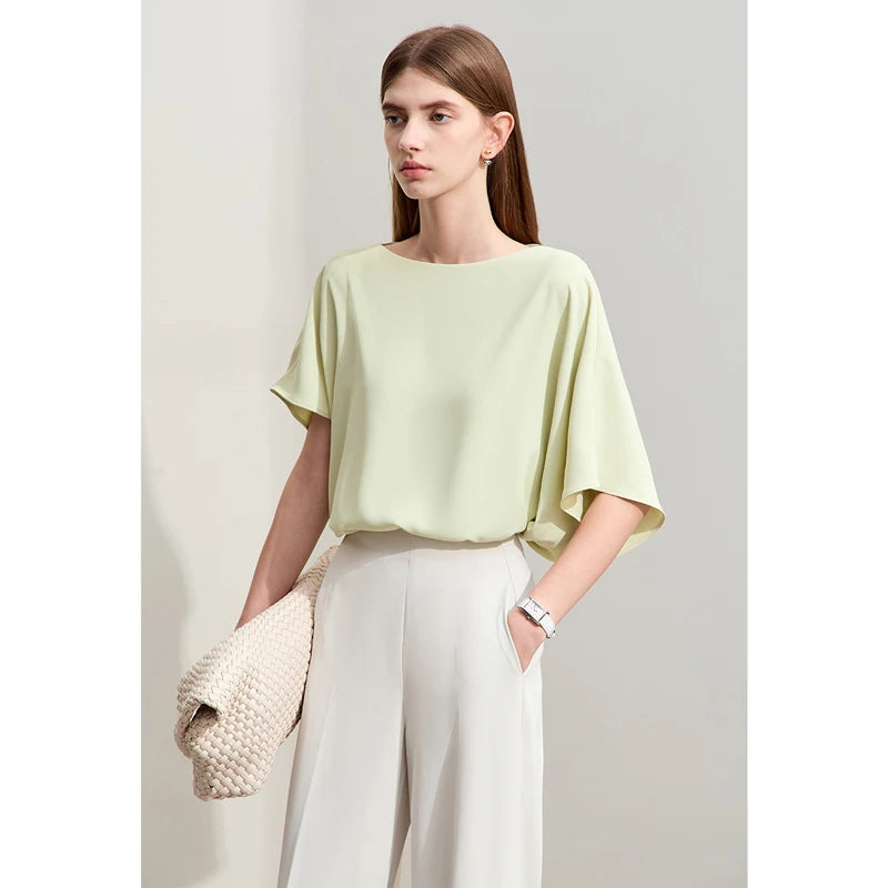 អាវស្រី Amii Minimalism រដូវក្តៅឆ្នាំ ២០២៤ ថ្មីសាមញ្ញត្បាញរឹងរលុងអាវក O-Neck ធម្មតាសម្រាប់ស្ត្រី 12422142