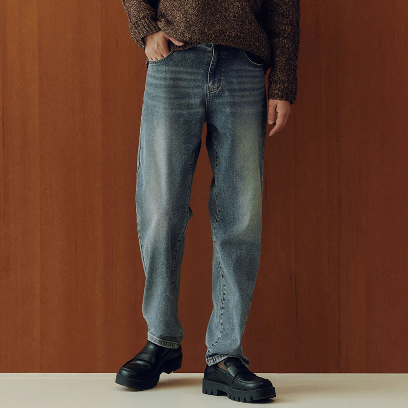 Semir Senrou Denim Jeans Men Whisker Retro Distressed Straight Leg 2025 Winter New Long Pants Elastic Men'S Wear