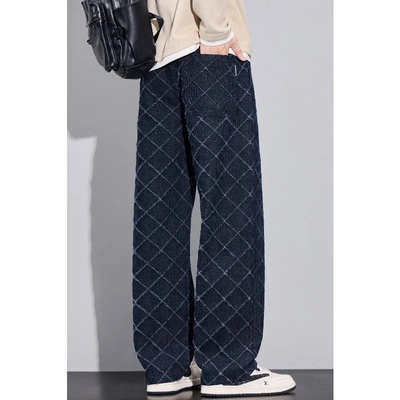 Men's Loose Fit Joggers with Drawstring Waist – Comfortable Diamond Plaid Casual Pants for Fall Daily Wear