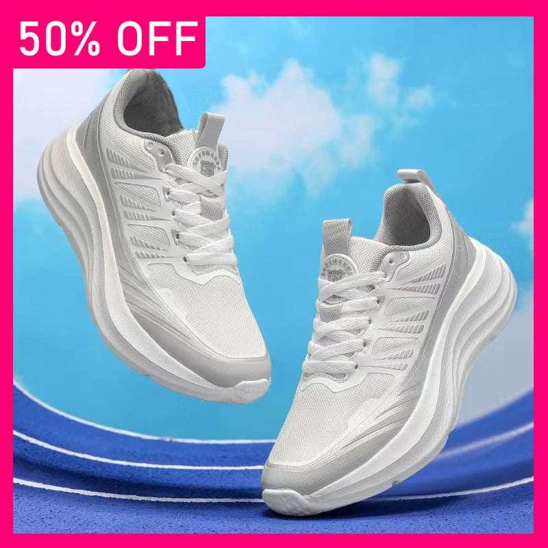 Unisex Sports Shoes Thick Soled Anti Slip Fashionable Lace Up Fitness Shoes Spring New Mesh Breathable Lightweight Running Shoes