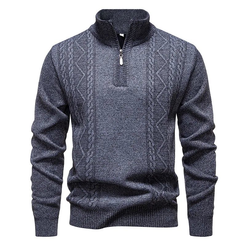 Men's Autumn Winter Quarter-Zip Pullover Sweater, Rib-Knit Stand Collar Design, Ideal for Casual Outings and Smart Daily Wear