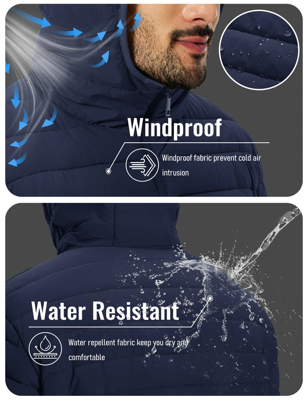 TACVASEN Men's Winter Puffer Sherpa Lined Quilted Waterproof Down Jacket Warm Windproof Ski Coat For Hiking And Fishing