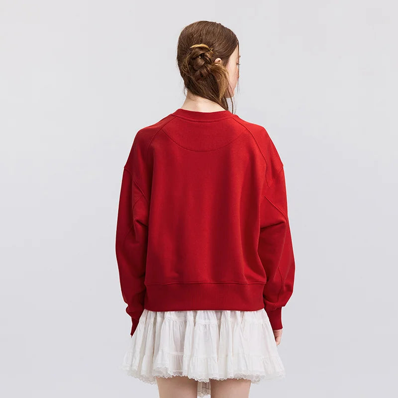 Semir Oversize Hoodie Women Spring Embroidered Split Basic Layer Trendy Pullover Casual Loose Comfortable Stylish Top