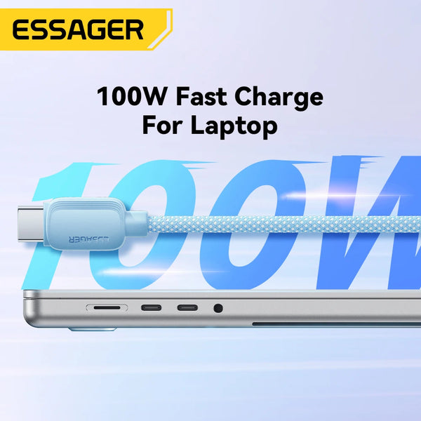 ខ្សែសាក Essager 100W USB Type C ទៅ USB C 5A PD ខ្សែសាកលឿន Type C សម្រាប់ Xiaomi Samsung Huawei Oppo Oneplus Macbook iPad