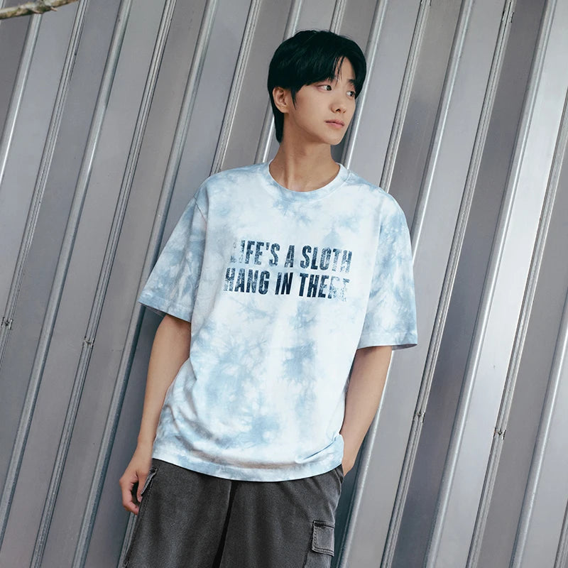 Semir Mens Tshirt 2026 Tie Dye Knitted Pure Cotton Letter Printed Casual Fashion Soft Daily Wear
