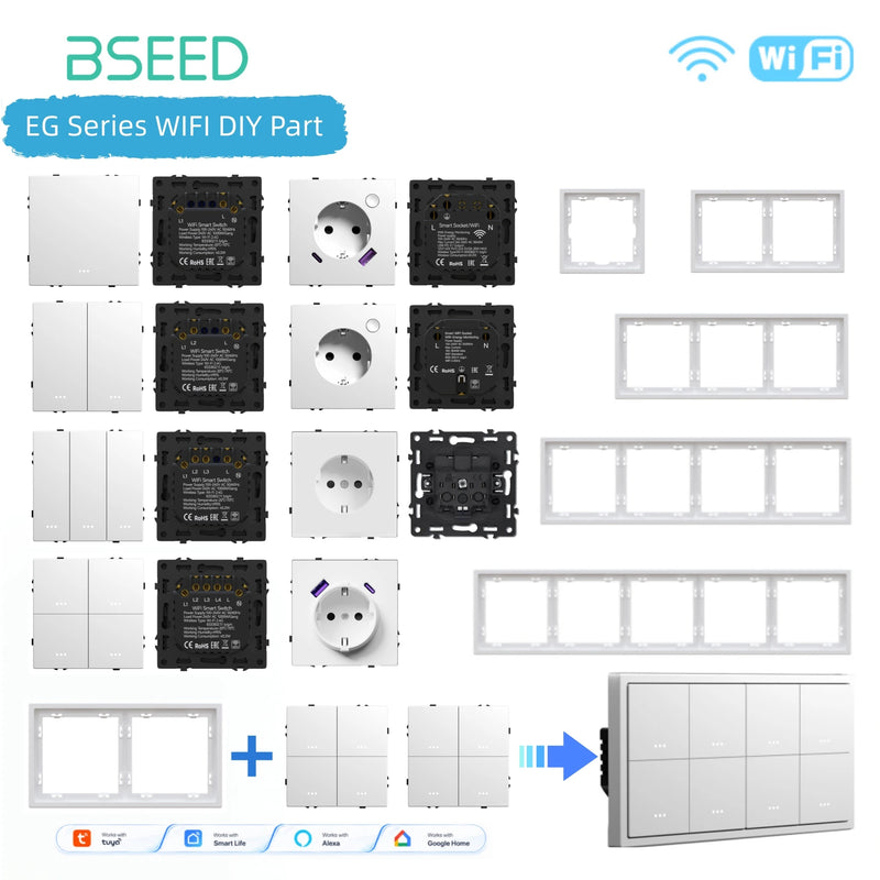 BSEED E Grand Series WIFI Click Switch Function Part Smart Button Light Switch DIY Part Smart Wifi Socket Parts Free Combination
