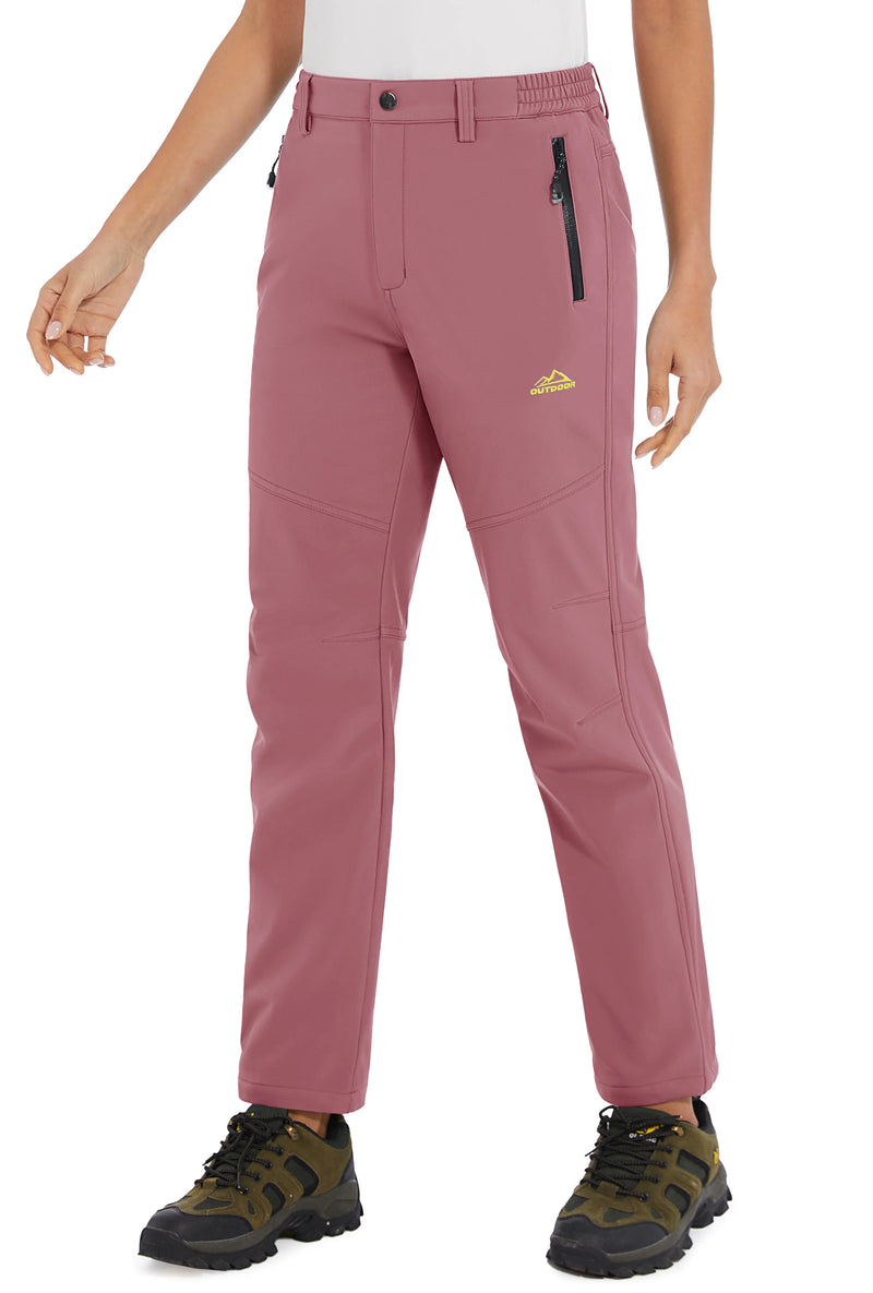 TACVASEN Womens Winter Waterproof pants Fleece Lined  Softshell Trousers With Zipper Pockets Thermal Cargo Outdoor Ski Pants