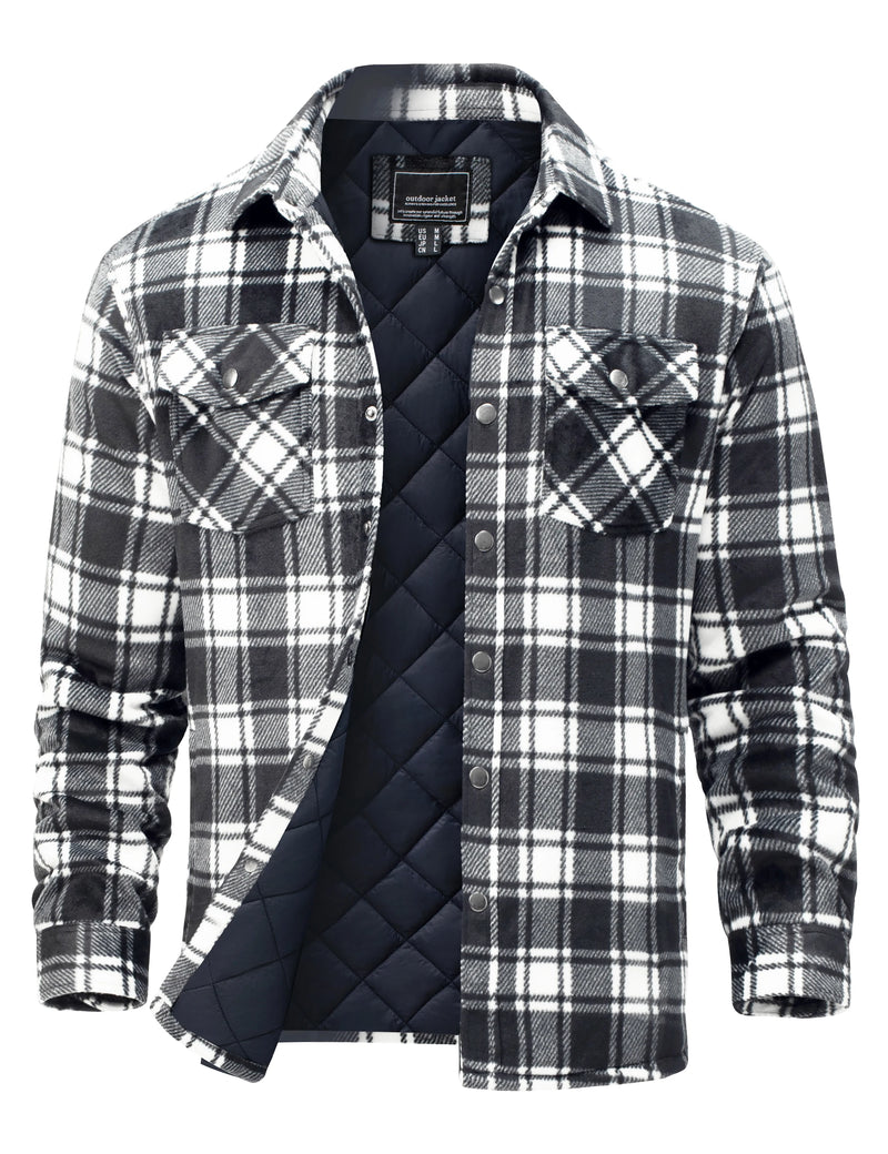 TACVASEN Men's  Quilted Lined Plaid Flannel Jacket Winter Shirt Long Sleeve Button Casual Thickened Coat with 5 Pockets Outwear