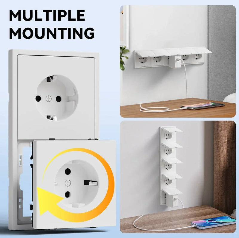 BSEED EU Standard Wall Power Socket With Cover Electrical Outlets Waterproof Wall Plug White Black Plastic Frame 16A
