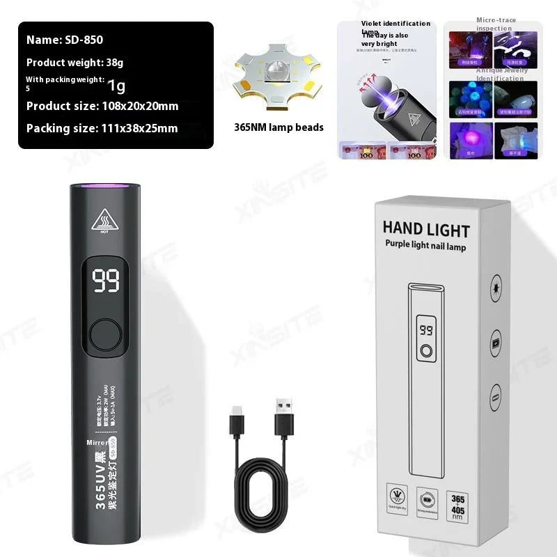 ចង្កៀងពន្លឺពណ៌ស្វាយ 365NM ការរកឃើញភ្នាក់ងារហ្វ្លុយអូរ៉េសង់ UV សាកថ្ម USB ពិលចង្កៀងផ្ទៀងផ្ទាត់រូបិយប័ណ្ណ