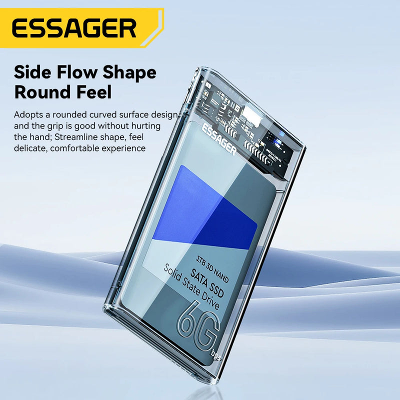 ប្រអប់ Essager ទំហំ 2.5 អ៊ីញ SATA Box USB 3.0 HDD Enclosure Mobile Hard Drive Cases សម្រាប់ SSD ទំហំ 2.5 អ៊ីញ SATA Storage Enclosure Hard Disk Case