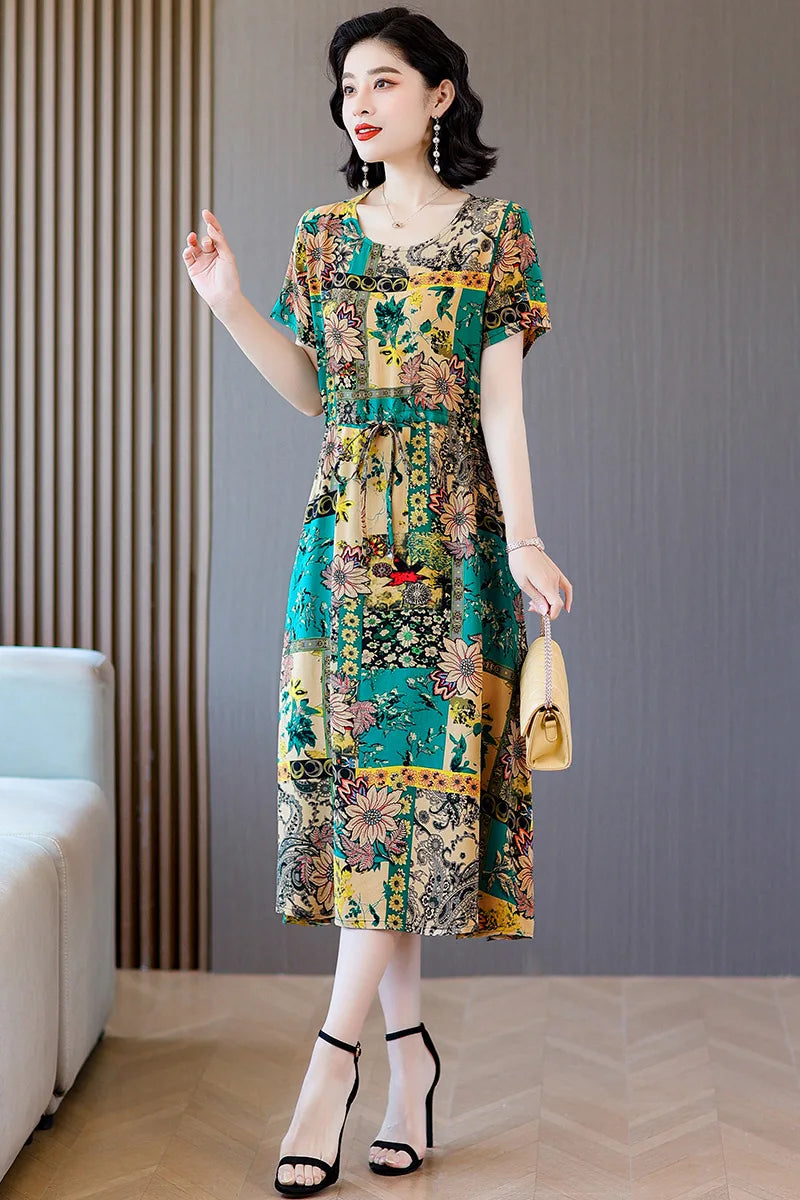 អាវទ្រនាប់សម្រាប់នារី XL-6XL អាវទ្រនាប់រដូវក្តៅដៃខ្លី បោះពុម្ពលើក្រណាត់កប្បាស សម្រាប់ម្តាយវ័យកណ្តាល