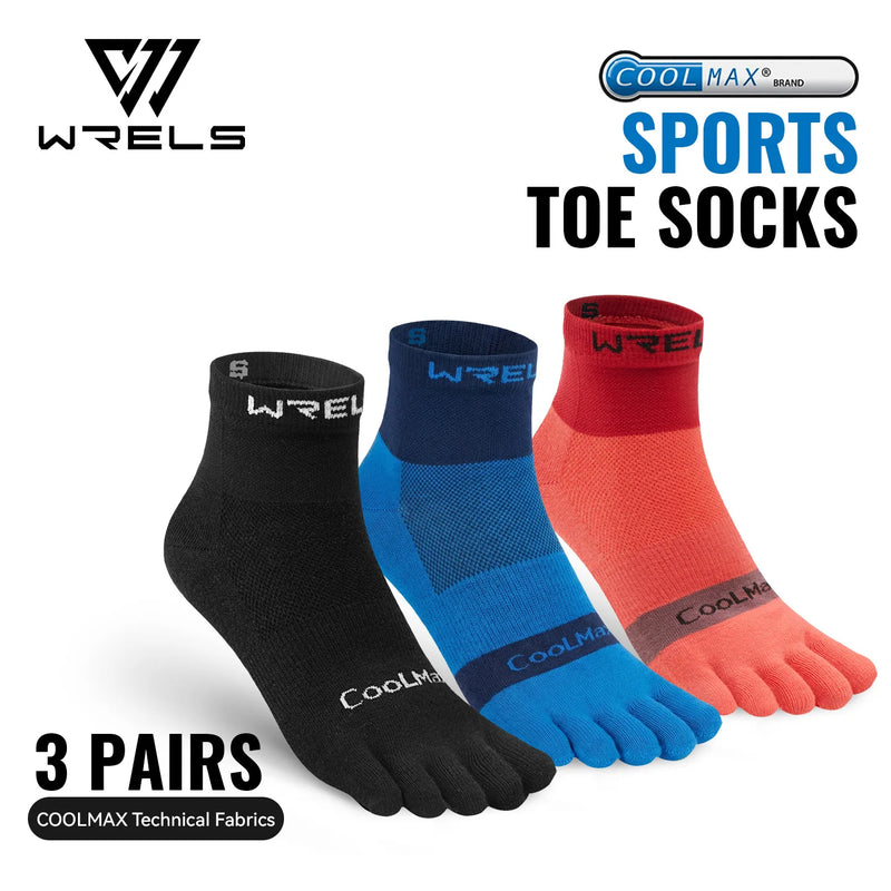 WRELS 1/2/3pairs COOLMAX Five Finger Socks Athletic Running Breathable Compression Comfortable Hiking Toe Socks for Men Women