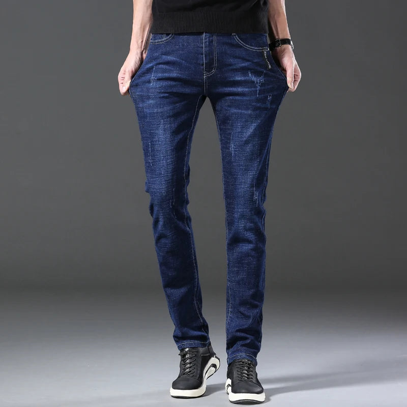 New Fall Collection of Men's Blue Jeans, Asian Sizes, Stretch Denim Pants, Business-casual Trousers. 2026-2027