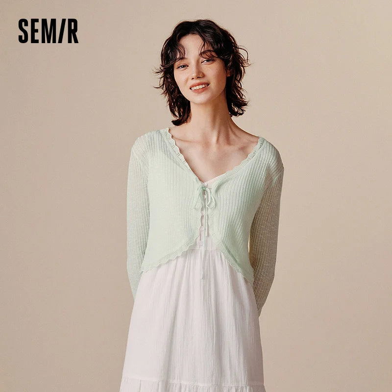 Semir Women Cardigan Short Slim V Neck Knitwear Soft Sweet Style Clean Autumn Layering Sweater Fresh Daily Wear 2026