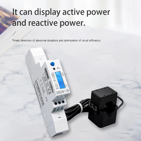 TOMZN CT Energy Meter LCD,85-300V(400Vmax),100A,50/60Hz,meas.pos/rev active&reactive energy,V,A,Hz,PF,backlight.