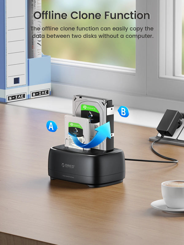 ORICO Offline Clone Hard Drive Docking Station USB3.0 & Type-C 5Gbps Dual-bay Hard Disk Enclosure 2.5/3.5 Inch HDD/SSD