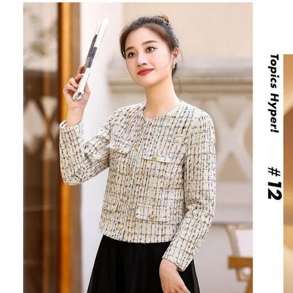 អាវធំ Tweed ផ្អែមបែបកូរ៉េថ្មីសម្រាប់នារី ម៉ូដសាមញ្ញ ដៃវែង ស្លីម ស្រស់ស្អាត បែបនារី ក O បែបបើកចំហរ ស្លៀកក្រៅ
