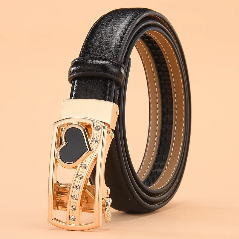 Red Women's Automatic Buckle Belt, Fashion Casual Belts Cinturon Male Waistband White Black 90cm-115cm