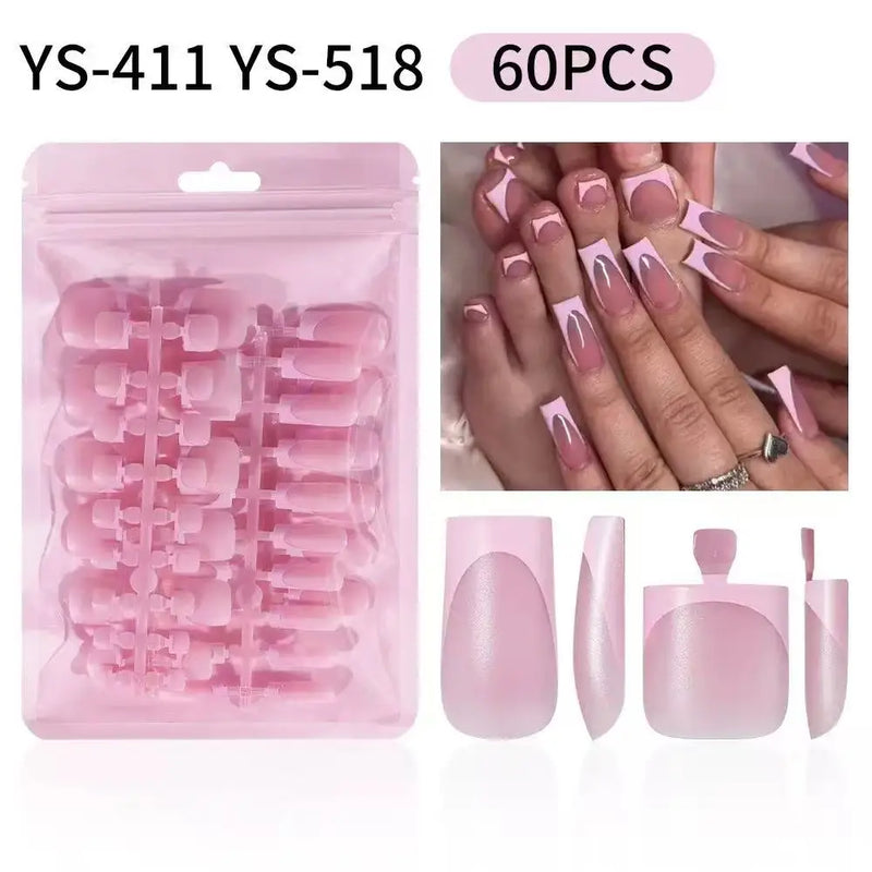 Square French Press On Nails 60Pcs Reusable Fake Nail Tips Invisible Removable Pre-made False Nails For Fingers Toenails Daily M