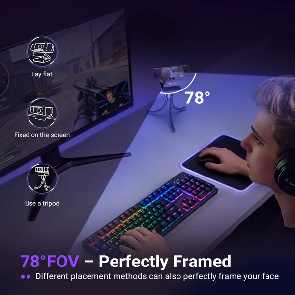 កាមេរ៉ាបណ្ដាញកុំព្យូទ័រ FIFINE 2K QHD សម្រាប់ការលេងហ្គេម និងការផ្សាយផ្ទាល់ កាមេរ៉ា USB Plug&Play សម្រាប់កុំព្យូទ័រលើតុ និងកុំព្យូទ័រយួរដៃ ជាមួយនឹងមុខងារ AutoFocus គម្របឯកជនភាព-K436