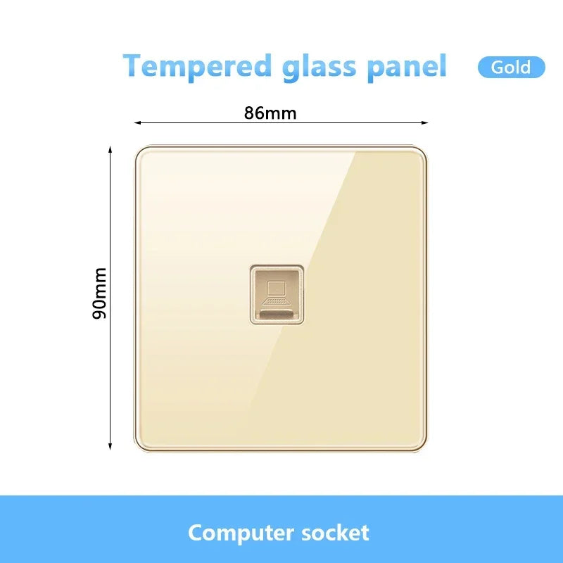 Gold UK 13A Tempered Glass USB Socket Plug,18W Type-C Fast charging Universal 3pin Dual Power Outlet,Wall 2way Light Switch