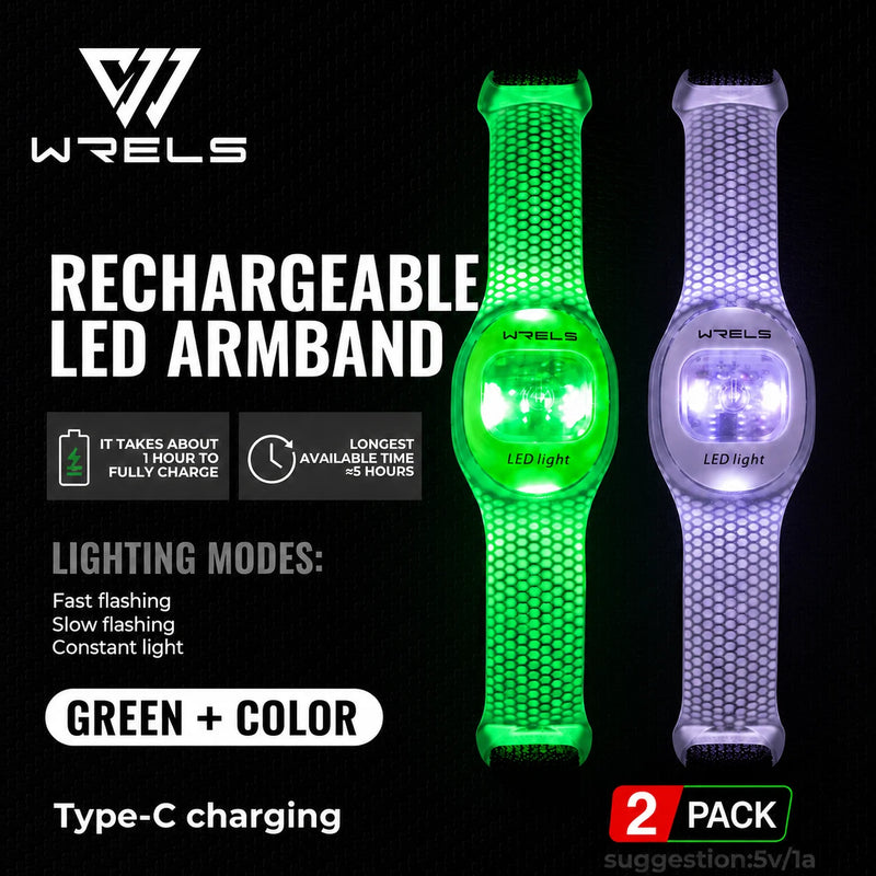WRELS Arm Light Rechargeable LED Light Up Armband Waterproof Night Running Cycling Outdoor Safety Wristband Warning Light
