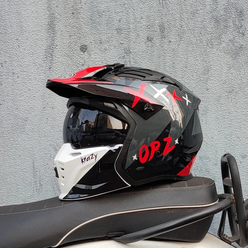 Motorcycle Riding Helmet, Male and Female Motorcycle Combination, All-Season Universal, Summer Retro Removable Chin