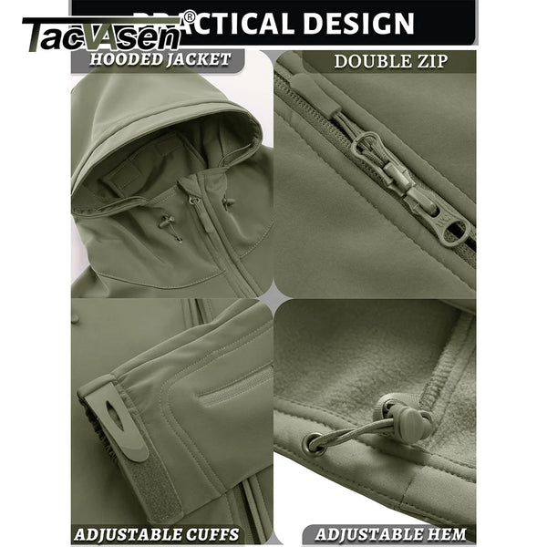 TACVASEN Solid Waterproof Fleece Lined Jacket Mens Jacket Softshell Outwear Coat Windbreaker Outdoor Warm Clothes with Pockets