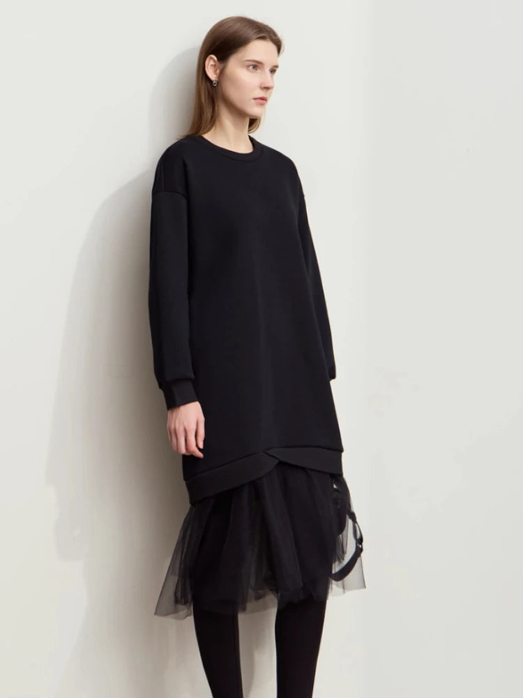 រ៉ូប AMII Minimalist Womens រដូវរងាឆ្នាំ ២០២៥ កមូលថ្មី ដៃវែង សម្លៀកបំពាក់នារី រ៉ូប Midi រលុងធម្មតា ១២៤៤៤១២០