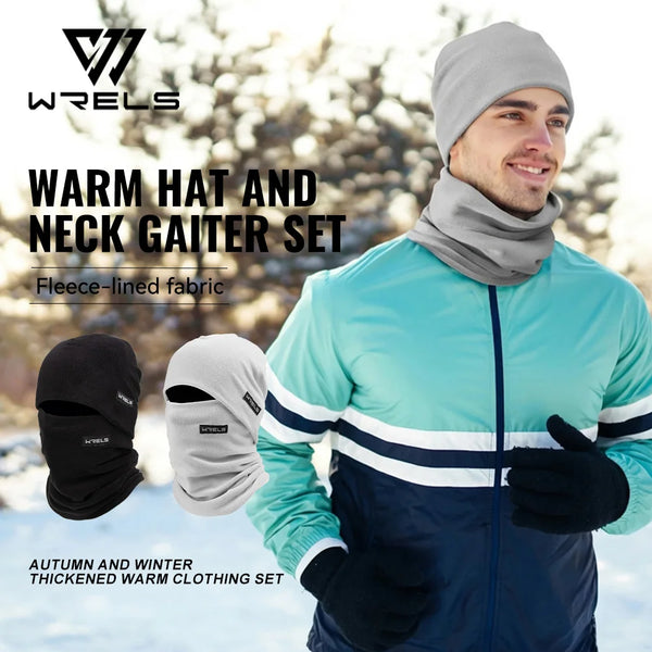 WRELS Winter Beanie Hat Scarf Set Thick Fleece Lined Skull Cap Neck Warmer for Men Windproof Lightweight Face Mask Cap