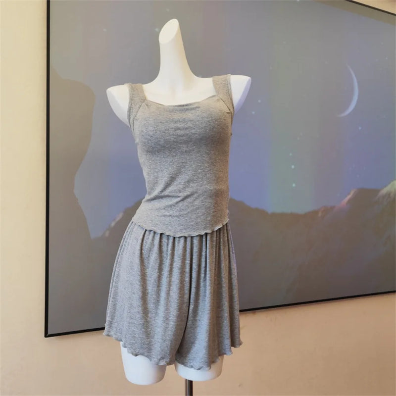 Modal Women Pajama Sets Pijama Sleepwear For Sleeping Lounge Wear Pure Color Sleeveless Nightwear Sets Female Casual Housewear
