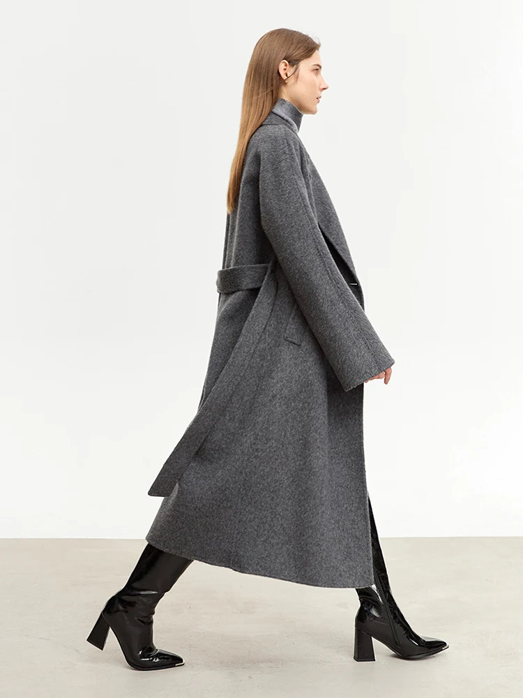 AMII 2026 Winter Lapel Collar Women's Wool & Blends Double-breasted Long Straight Coat Korean Version Outerwear New 12344216