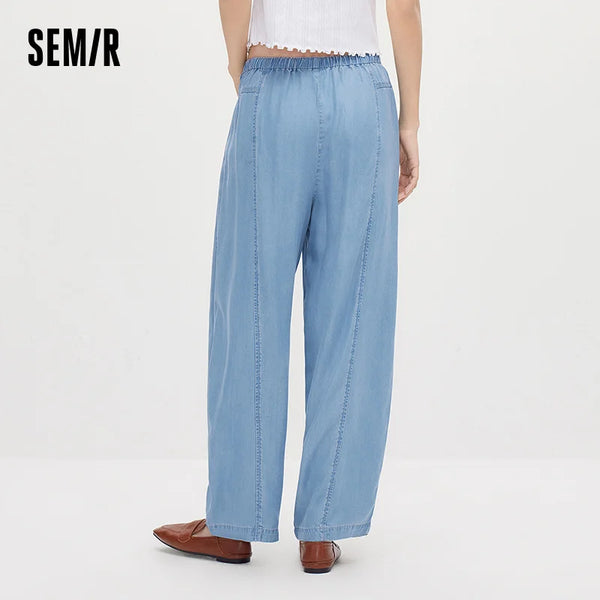 ខោស្ត្រី Semir Denim Lyocell រលុងចង្កេះយឺតទាន់សម័យជើងកោង 2026 ស្ទីលធម្មតារដូវក្តៅ