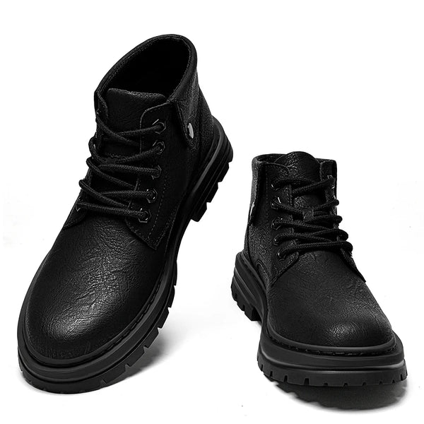 Mens Leather Boots Ankle British Style with Platform Soles Cushion Plush/Non-Plush Options Plus Big Size 48 49 50