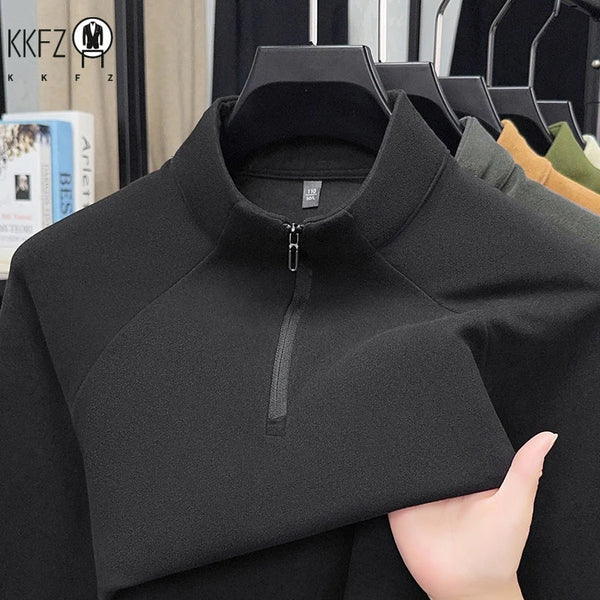 Mock Neck Half Zip Fleece Long Sleeve Shirt For Men Soft Warm Thermal Top Slim Fit Casual Autumn Layering Outfit