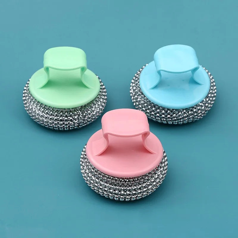 2pcs Stainless Steel Cleaning Ball BrushWire Cleaning Balls with Ergonomic Sponge Handles,Kitchen And Home Cleaning.