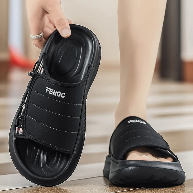 Men's One Strap Slides Summer New EVA Slippers Non Slip Waterproof Casual Beach Shoes Comfort Soft sole Outdoor Walking Slippers
