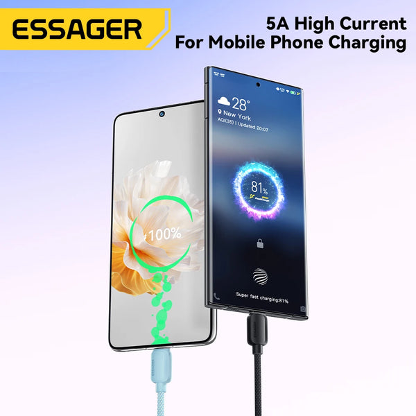 ខ្សែសាក Essager 100W USB Type C ទៅ USB C 5A PD ខ្សែសាកលឿន Type C សម្រាប់ Xiaomi Samsung Huawei Oppo Oneplus Macbook iPad