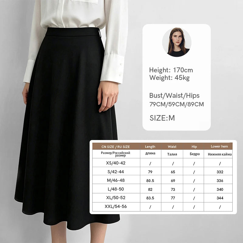 Amii Women's Cotton A-Line Midi Skirt High Waist Loose Fit Pockets Slimming Business Casual 2026 Autumn Woman Clothes 12623061
