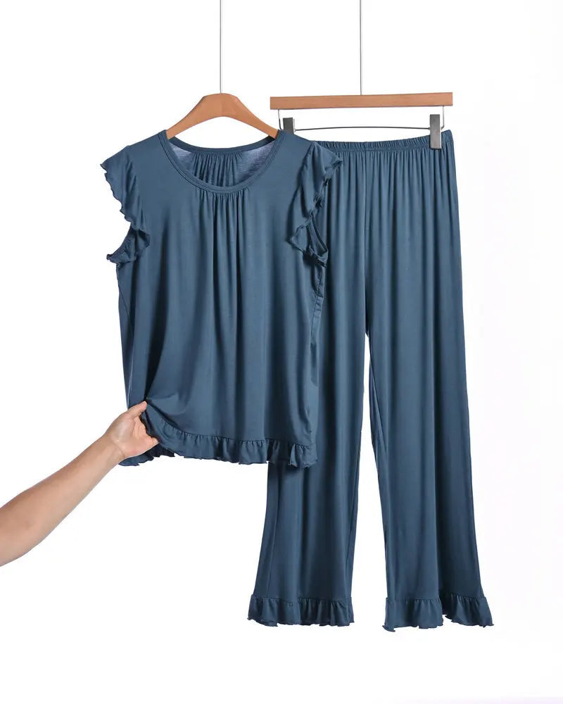 Modal Thin Sleepwear Woman 2 Piece Pajamas Set Summer Sleeveless Top Nightwear 2XL-8XL Large Loungewear Female Pyjamas Suits