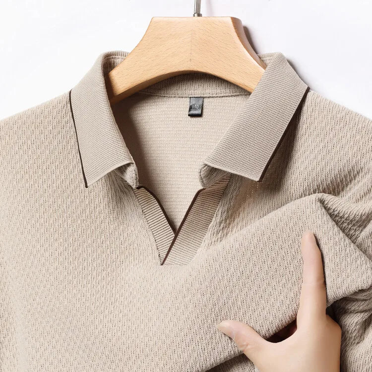 Solid color daily V-neck sweater men's business casual POLO shirt, stretchable, warm autumn new pullover knitwear.