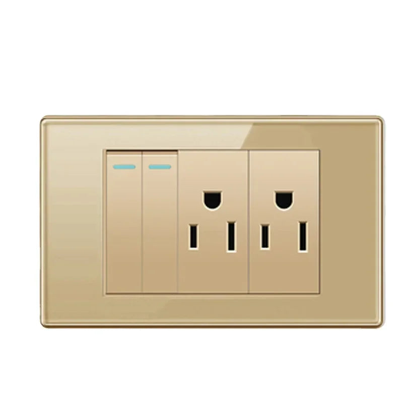 Depoguye US Mexico Wall Light Switch Socket 5V 2.1A USB Type-c Charger Plug,Golden Glass Panel American Standard Power Outlet