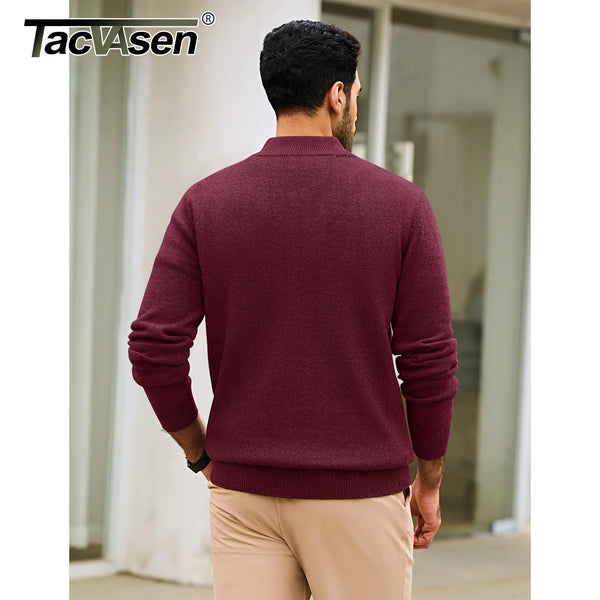 TACVASEN Mens Knit Cotton Sweater Quarter Zip Pullover Antumn Winter Casual Long Sleeve Mock Neck Polo Sweaters Warm Streetwear