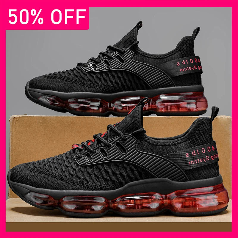 Men Sports Shoes Fashionable Lace Up Mesh Breathable Casual Running Shoes Comfortable Soft Sole Rebound Street Tennis Shoes