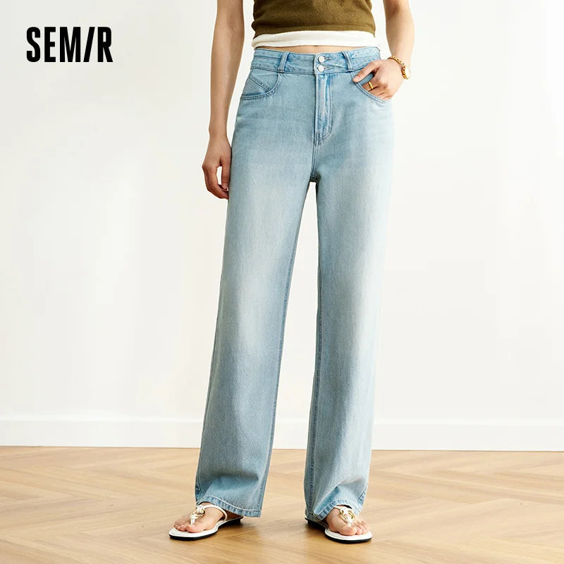 Semir Women Jeans Cool Feeling Vintage Washed Wide Leg Simple Comfortable Fashion 2026 Casual Street Daily Wear