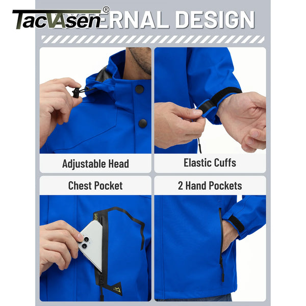 TACVASEN Lightweight Hiking Jackets Mens Waterproof Rain Jacket Mesh Lined Trekking Fishing Hiking Jacket Outdoor Windbreaker