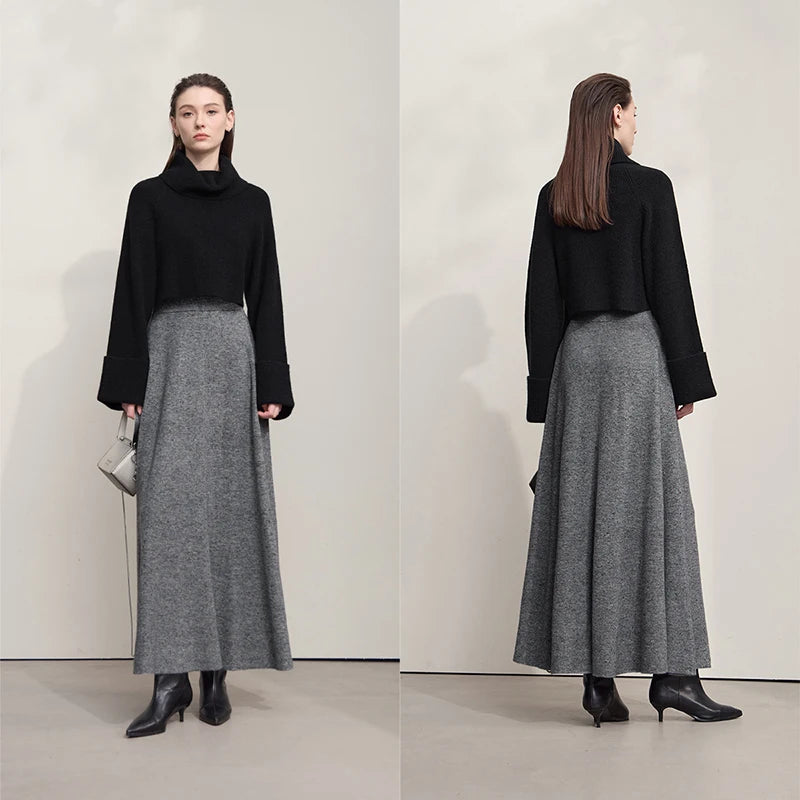AMII Knitted Skirts For Women 2026 Autumn New Gentle A-line Long Skirt Loose Solid Color Elegant Versatile Woman Clothes12553045