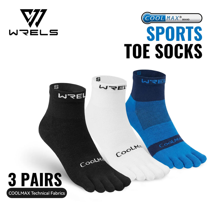 WRELS Coolmax Running Socks Toe Socks Breathable Five Finger Socks Anti Blister Quick Dry Cushioned Men Women Athletic Socks