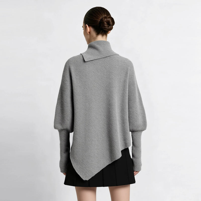អាវយឺតក Turtleneck ដៃអាវ Batwing អាវមិនស្មើគ្នាសម្រាប់នារី រលុង សមល្មម អាវយឺតរដូវរងាសម្រាប់នារីធ្វើដំណើរទៅធ្វើការ 12644072